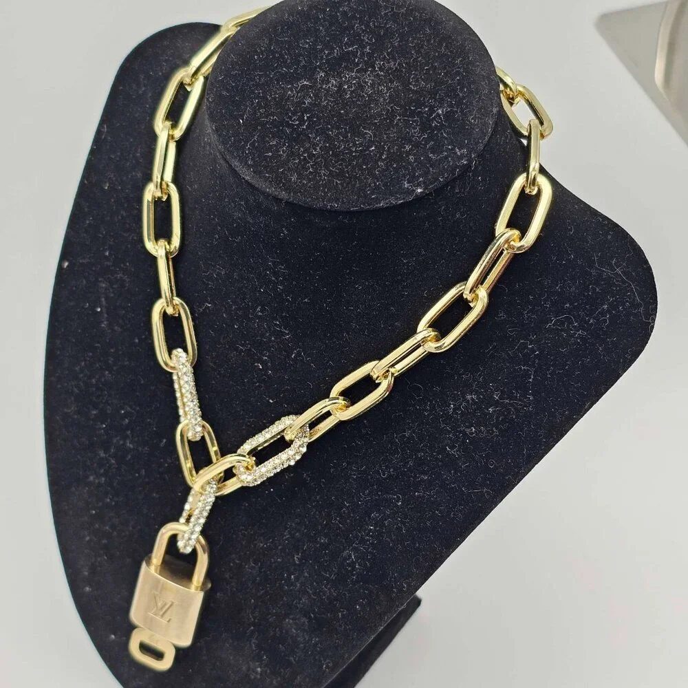 Authentic Louis Vuitton Lock & Key w/ Unbranded Gold Plated Gold Chain Necklace - Picture 2 of 11